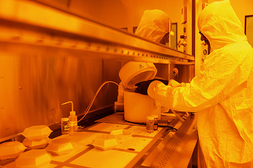 A student works in the Integrated Nanosystems Development Institute at IU Indianapolis' Innovation Hall. IU LAB will be located in a new, state-of-the-art facility at 16 Tech and work closely with all three IU Indianapolis research institutes. Photo by Liz Kaye, Indiana University